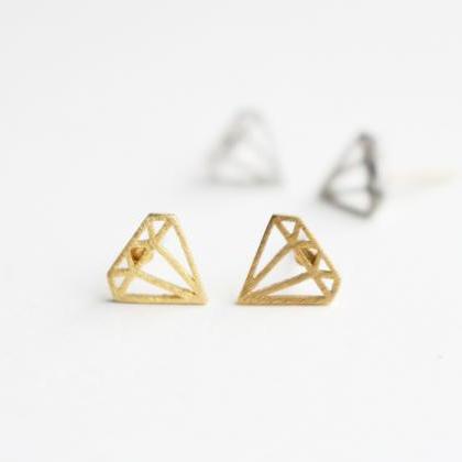 Diamond Shape Stud Earrings, Post Earrings,..