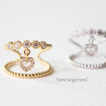 Double Lined CZ Heart Knuckle ring,..