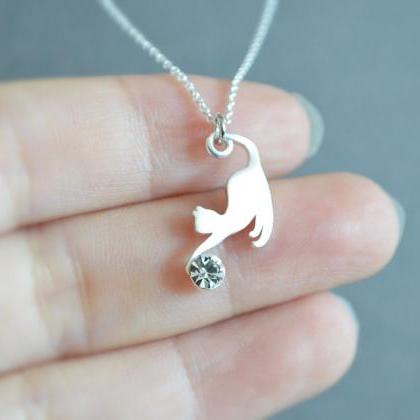 Swarovski Crystal Cat Necklace In Silver, Simple Necklace, Animal ...