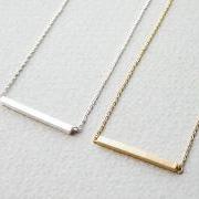 Horizontal bar necklace, sideways bar necklace, Square bar necklace