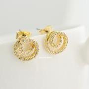 Spiral stud earrings in gold, CZ spiral stud earrings
