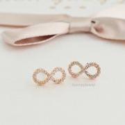 Infinity stud earrings in rose gold with sterling silver ear posts, CZ earrings, infinity earrings, infinity studs