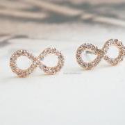 Infinity stud earrings in rose gold with sterling silver ear posts, CZ earrings, infinity earrings, infinity studs