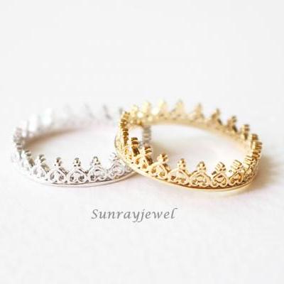 Crown ring, Yellow OR White gold, Tiara Stacking ring
