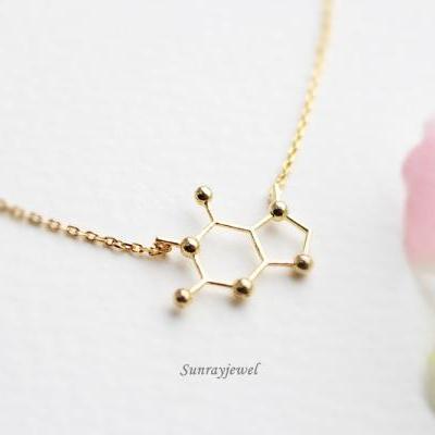 Caffeine Molecule Structure necklace in gold, Simple, Geometric, Minimal