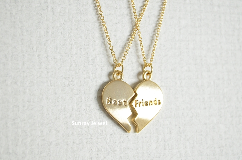 Best Friends Necklace Set for 2 Dainty Split Heart Pendant 