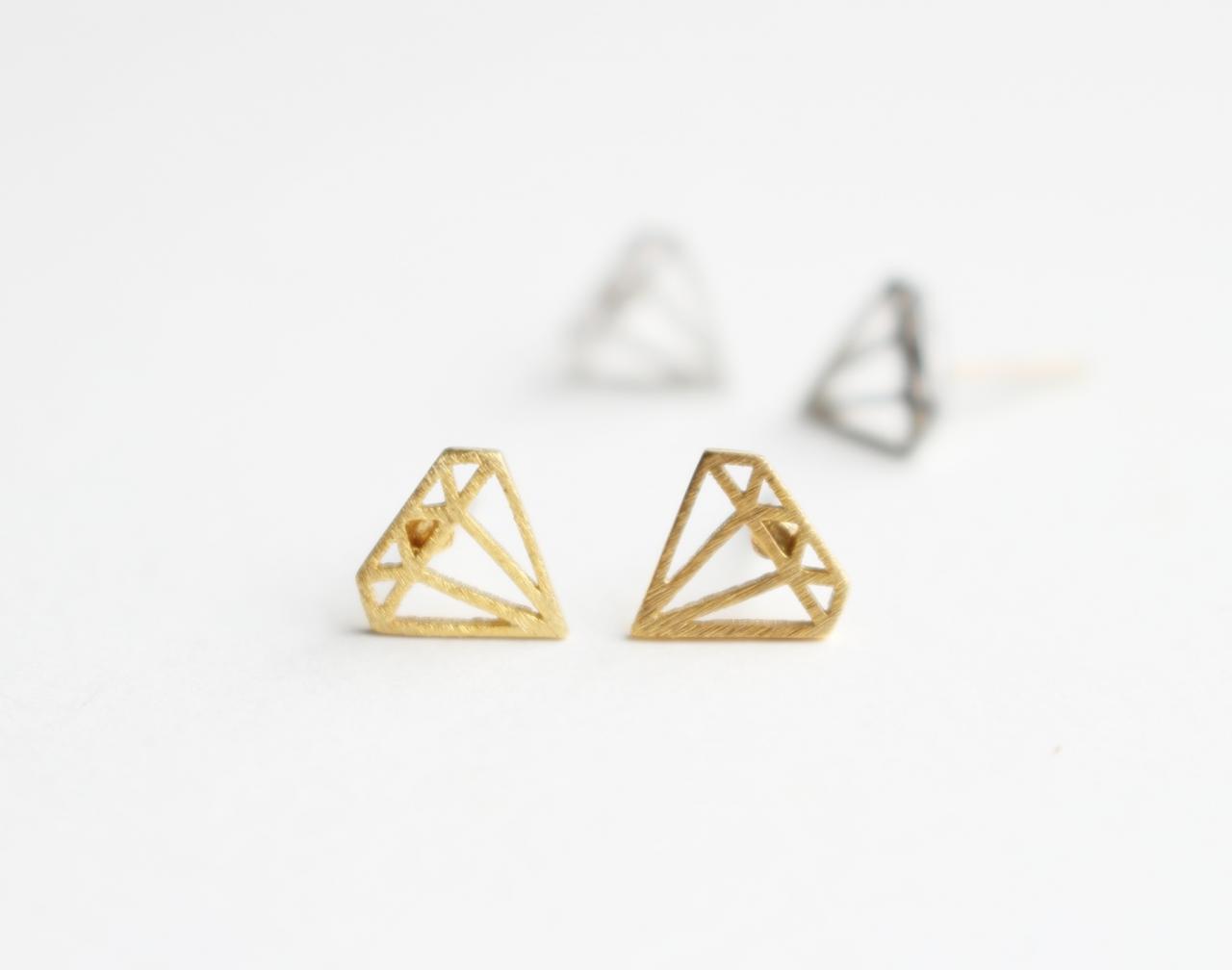 Diamond Shape Stud Earrings, Post Earrings, Sterling Silver Ear Post, Geometric