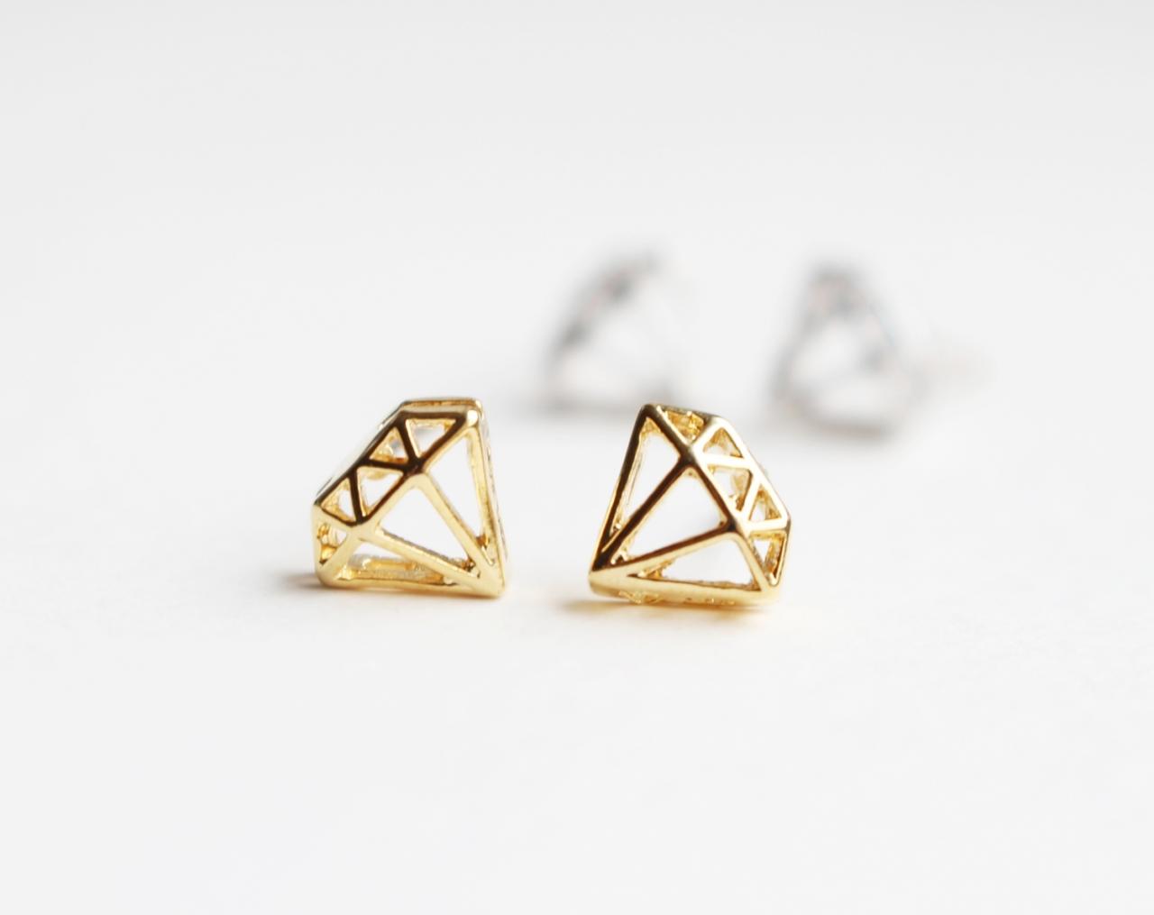 Diamond shape stud earrings, post earrings, sterling silver ear post, Minimal, Simple, Geometric