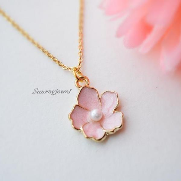 Cherry Blossom Pendant Necklace In Gold, Sakura Necklace, Simple ...